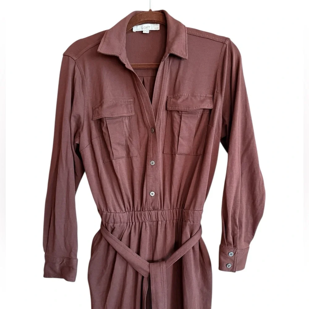 Loft Brown Belted Jumpsuit with Pockets Size Medium Petite - Picture 5 of 12